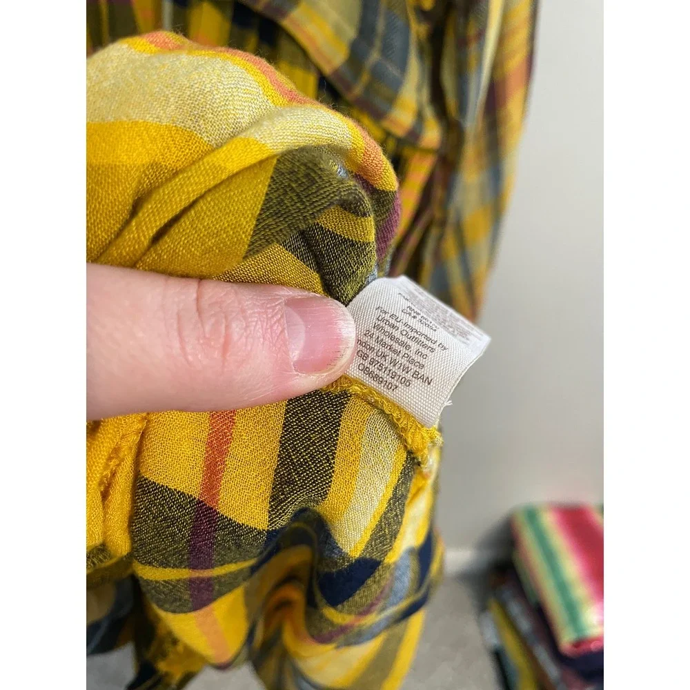 Free People Falling Stars Yellow Plaid Mini‎ Dress Size Small Bohemian Casual
